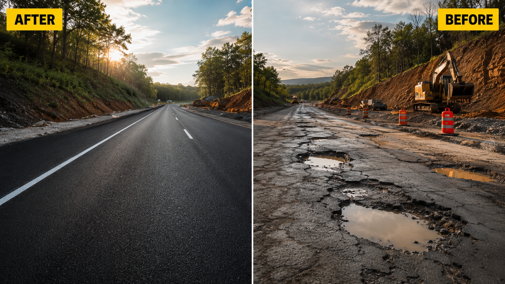 bitumen road life comparison new vs damaged road